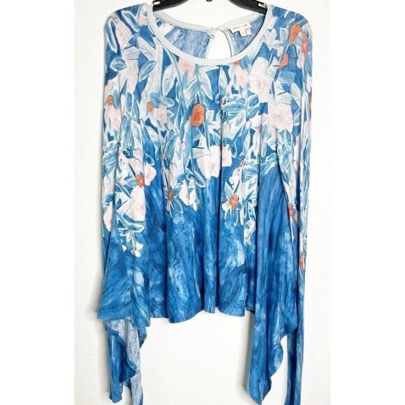Anthropologie Meadow Rue Blue Floral Watercolor Linen Blend Fields Swing Top M - Picture 4 of 7